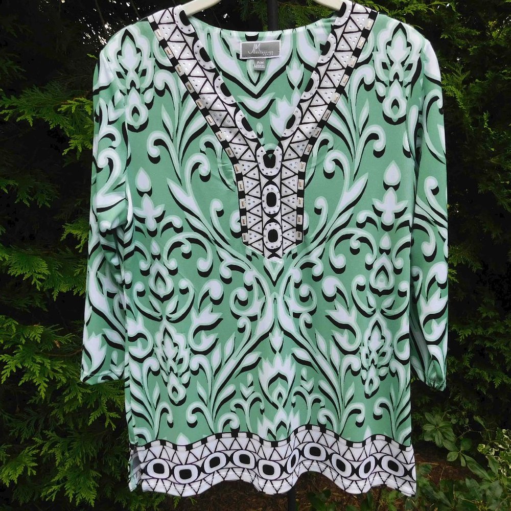 JM Collection Petites V-neck Tunic with Jeweled Neckline